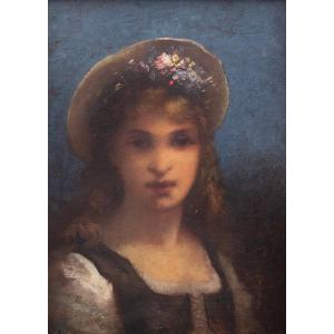 French Girl With Flowered Hat By Léon Richet