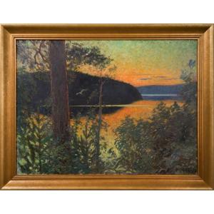 Carl Kjellin (1862-1939) - Sunset Over The Lake, 1919