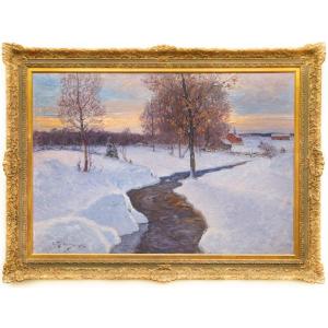 Winter Landscape In The Evening Light By Anton Genberg, 1912