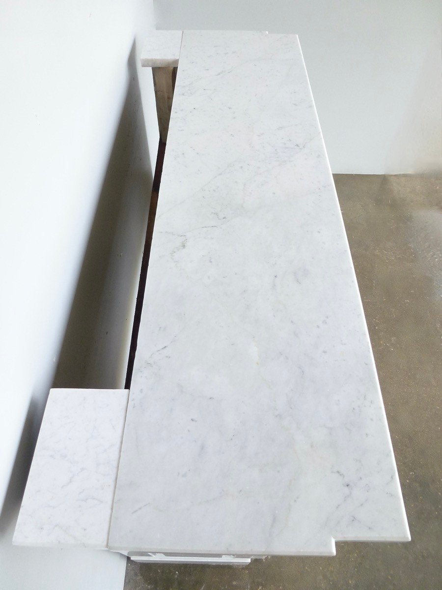 Exceptional Louis XVI Style White Carrara Marble Fireplace-photo-8