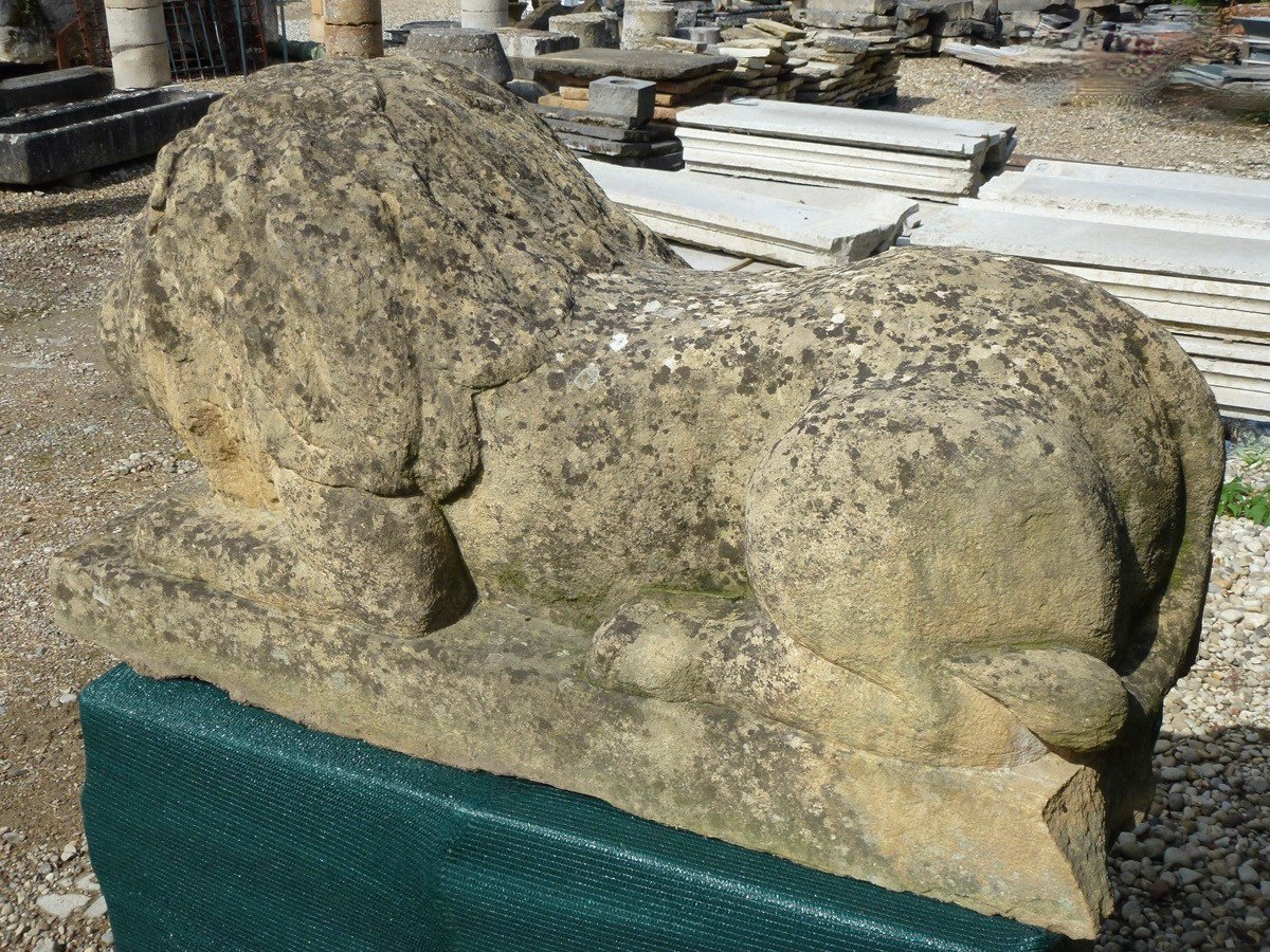 Importante statue de lion allongé en pierre-photo-1