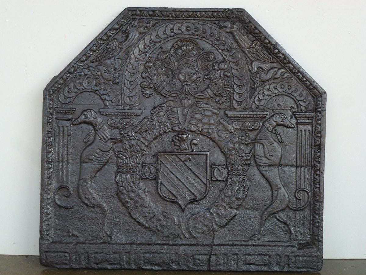 Fireback With The Arms Of The Seigneury Of Rossignol (91x84 Cm)