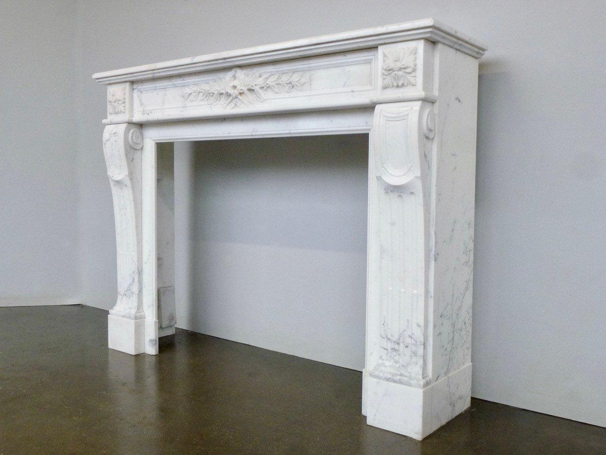 Cheminée en marbre blanc de Carrare de style Louis XVI-photo-3