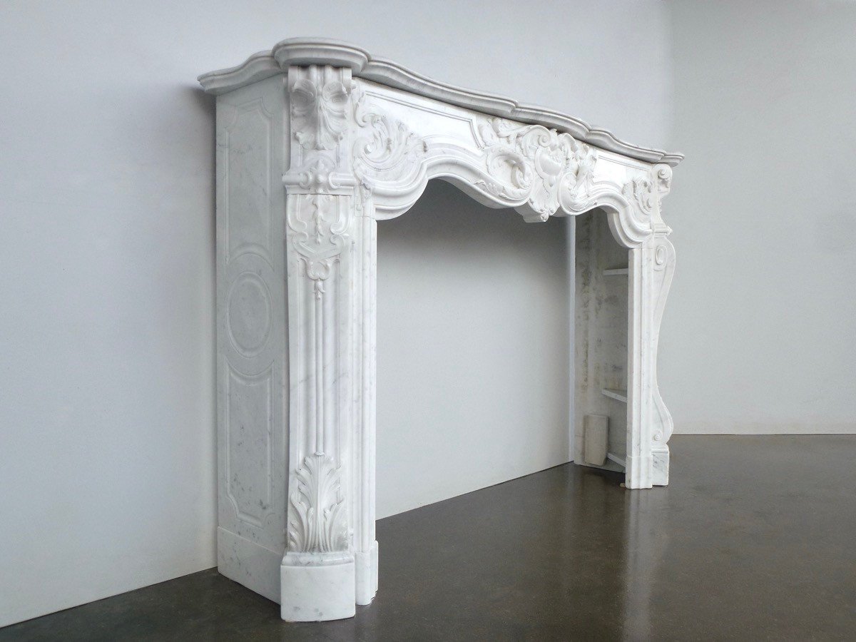 Remarkable Semi-statuary White Carrara Marble Fireplace-photo-2
