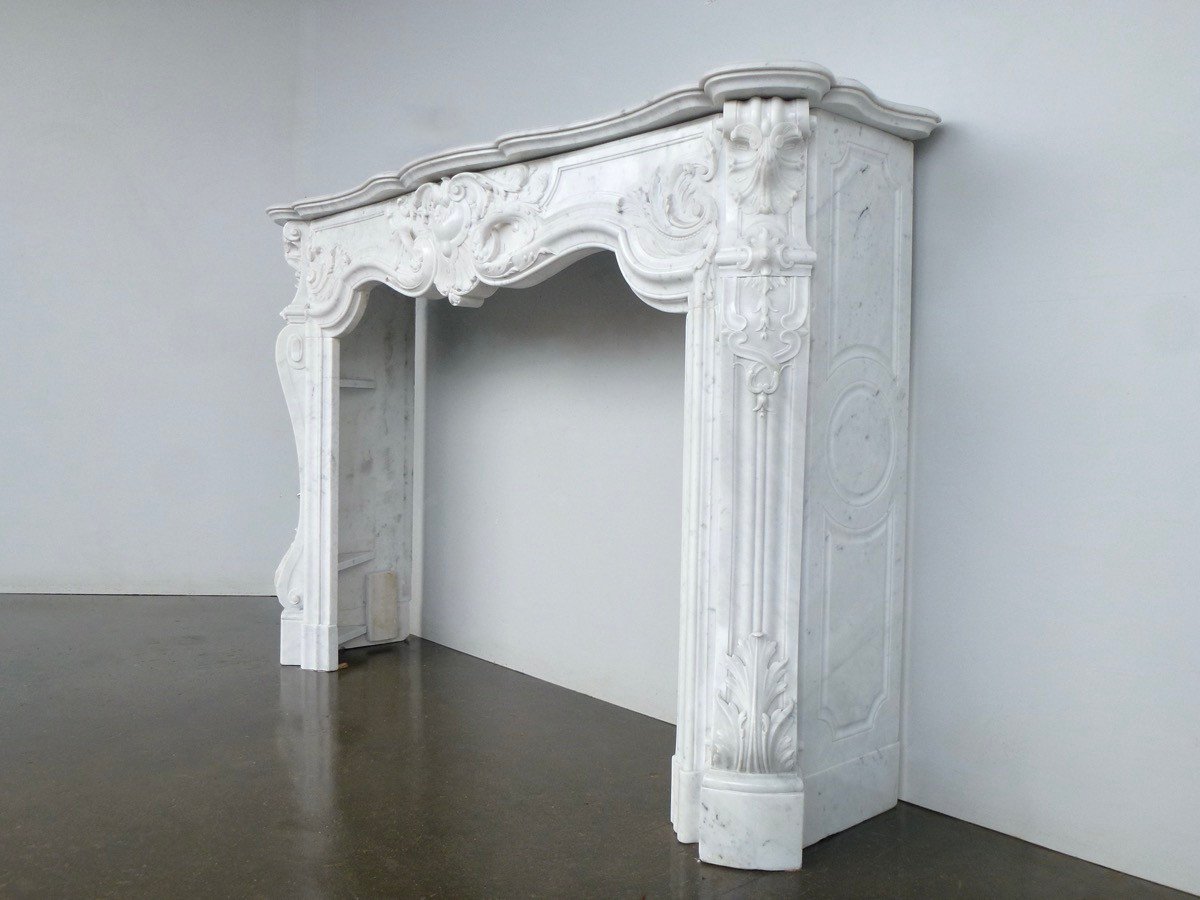 Remarkable Semi-statuary White Carrara Marble Fireplace-photo-3