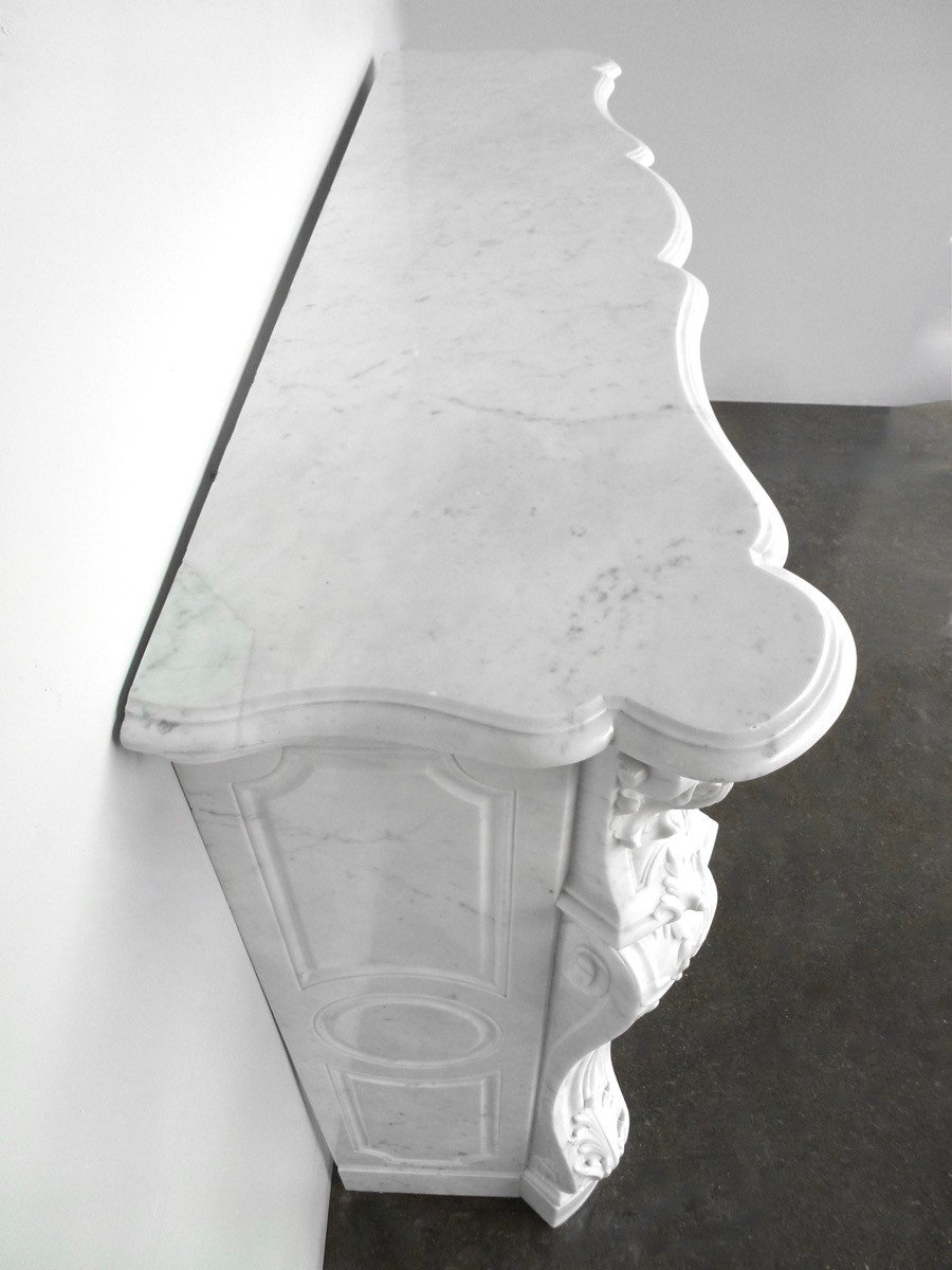 Remarkable Semi-statuary White Carrara Marble Fireplace-photo-5