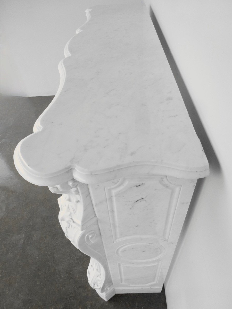 Remarkable Semi-statuary White Carrara Marble Fireplace-photo-6