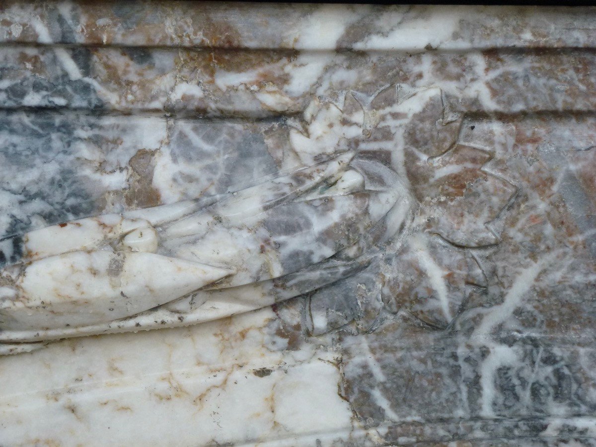 Importante cheminée de belle facture en marbre gris des Ardennes-photo-3