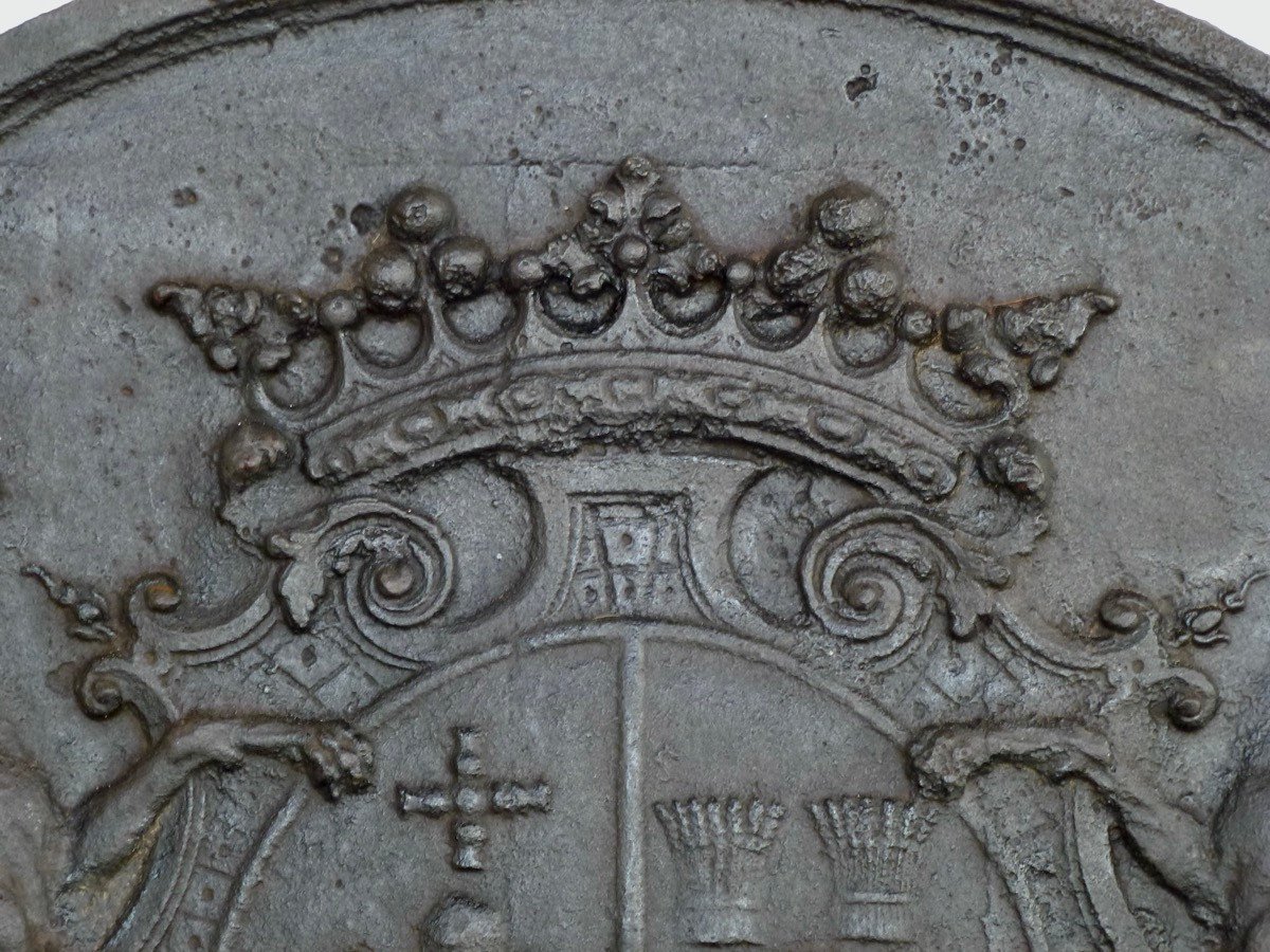 Plaque de cheminée aux armes de Joseph Durey de Sauroy (96x90 cm)-photo-3