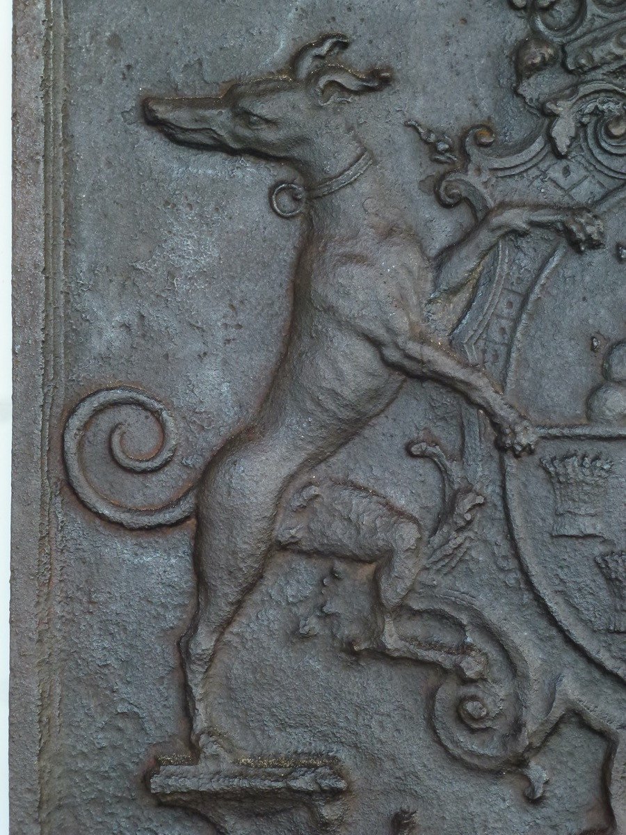 Plaque de cheminée aux armes de Joseph Durey de Sauroy (96x90 cm)-photo-4