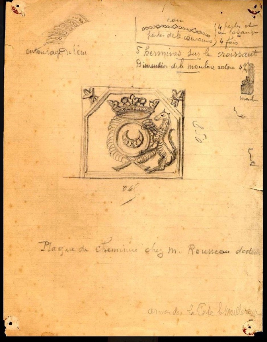 Fireplace Plaque Bearing The Coat Of Arms Of Armand Charles De La Porte De Meilleraye (65x56 Cm)-photo-2