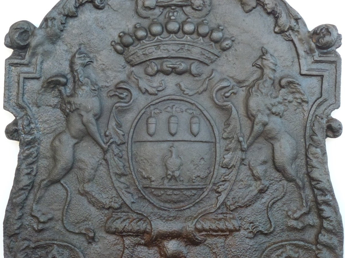 Fireplace Plaque Bearing The Coat Of Arms Of Joseph Fleuriau d'Armenonville (76x82 Cm)-photo-2
