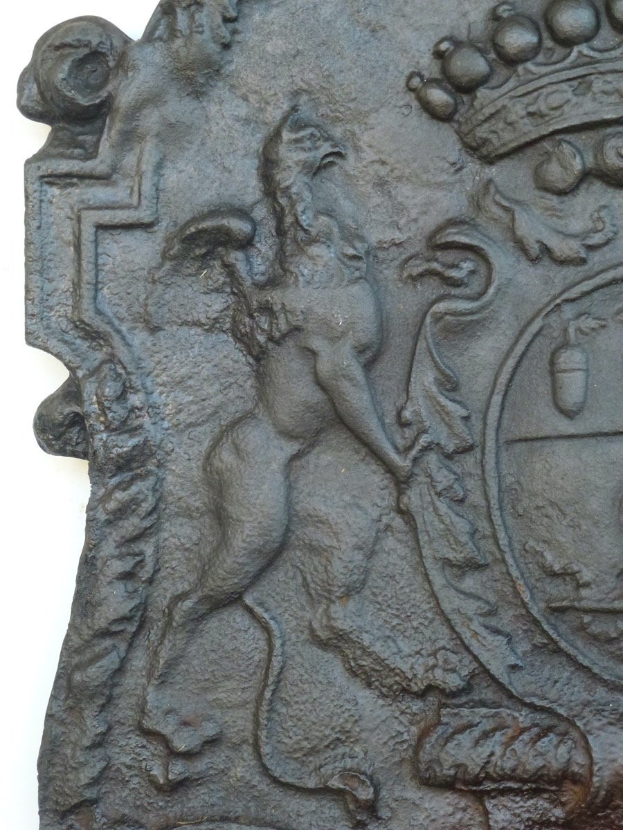 Fireplace Plaque Bearing The Coat Of Arms Of Joseph Fleuriau d'Armenonville (76x82 Cm)-photo-4
