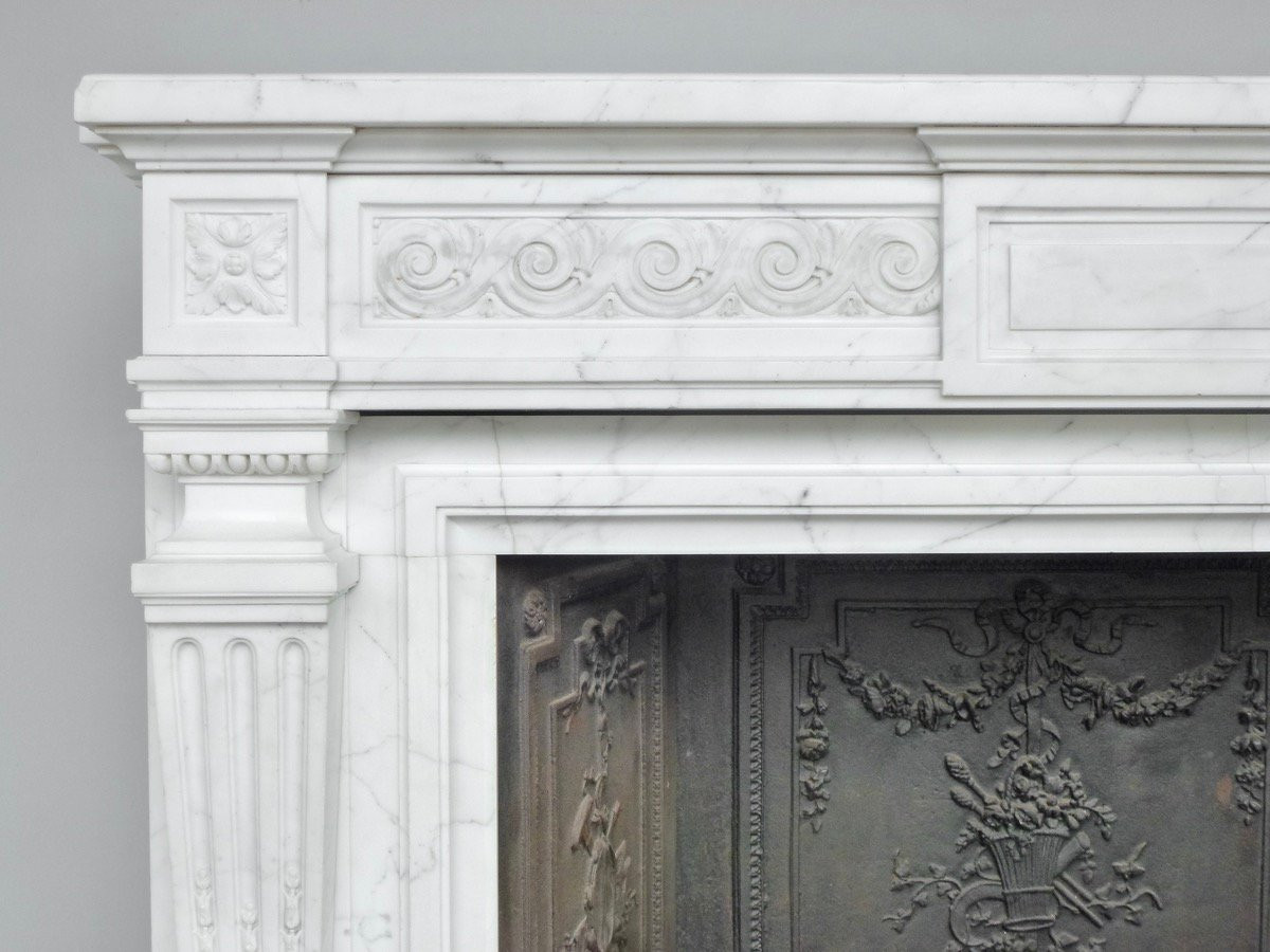 Important Louis XVI Style Fireplace In White Calacatta Marble-photo-1