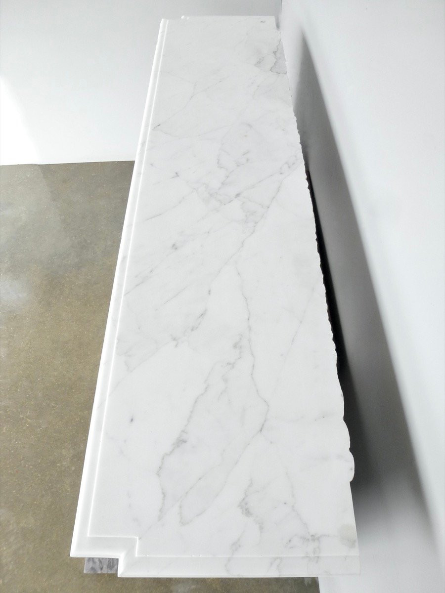 Important Louis XVI Style Fireplace In White Calacatta Marble-photo-7