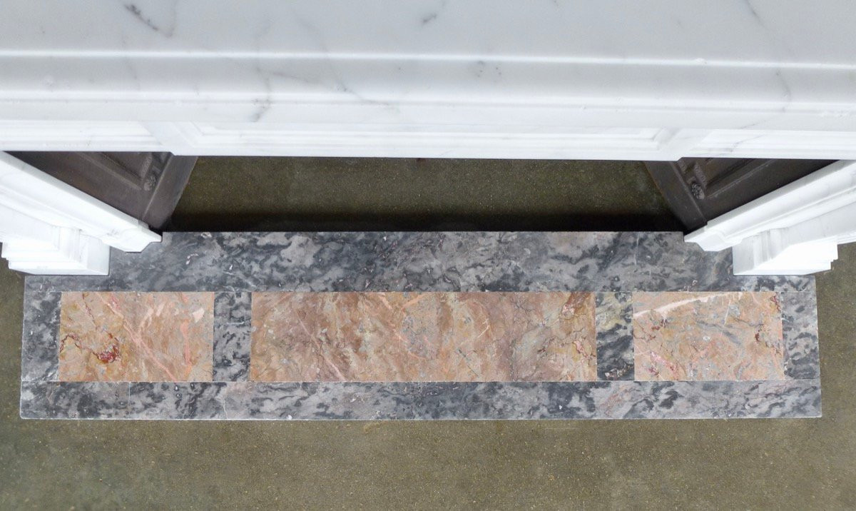Important Louis XVI Style Fireplace In White Calacatta Marble-photo-8
