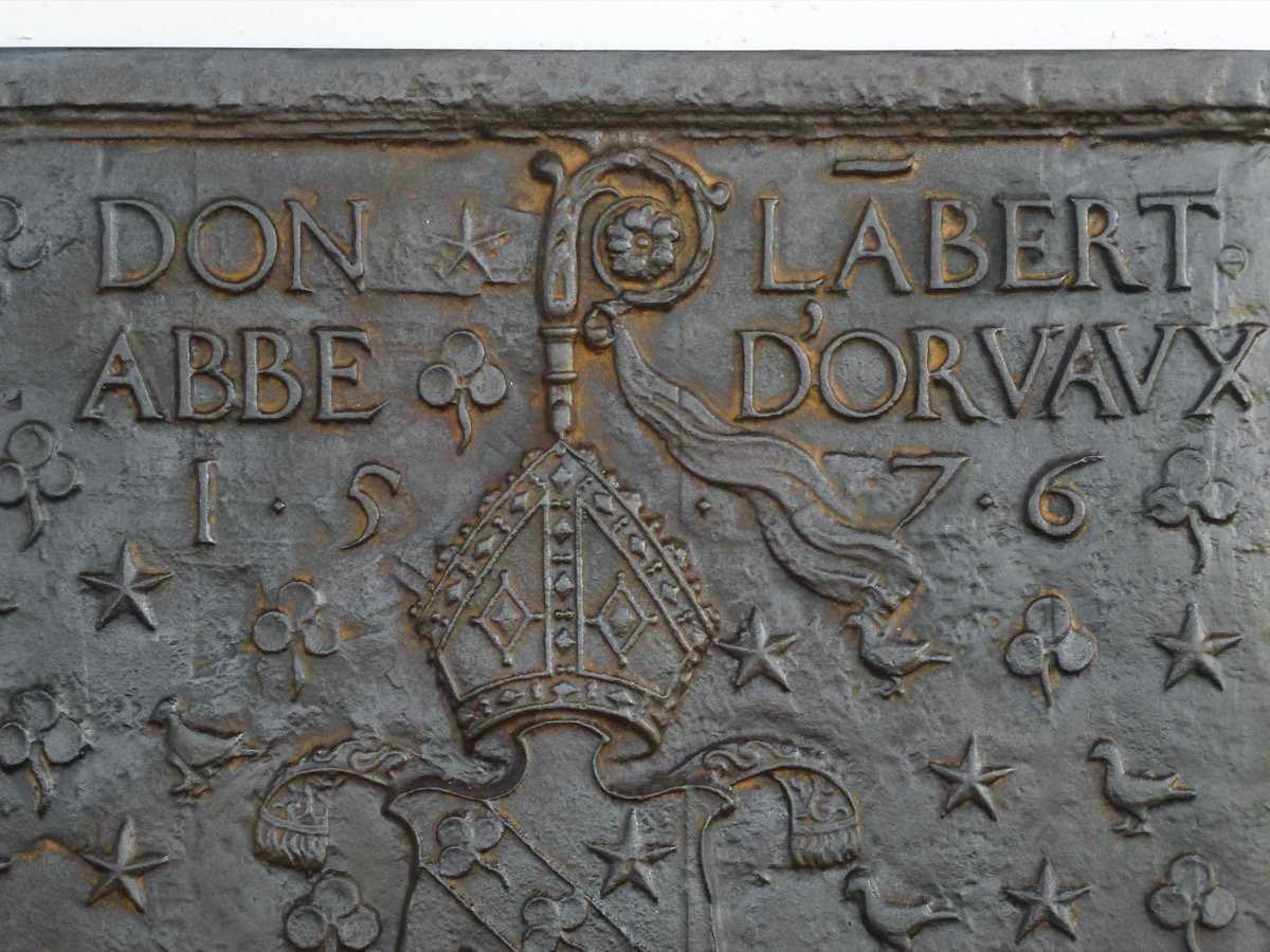 Fireplace Plaque Bearing The Coat Of Arms Of Dom Lambert Lallemand, Abbot Of Orval (93x77 Cm)-photo-2