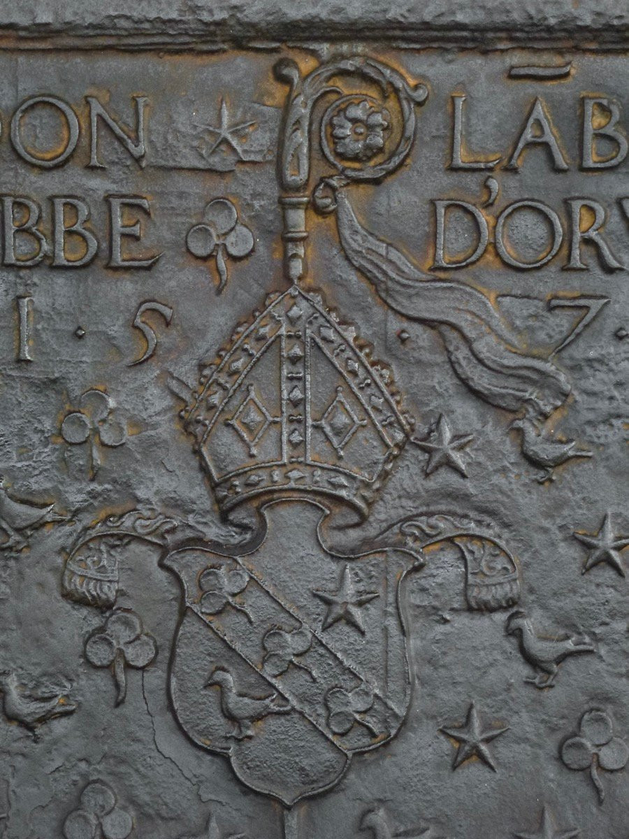 Fireplace Plaque Bearing The Coat Of Arms Of Dom Lambert Lallemand, Abbot Of Orval (93x77 Cm)-photo-3