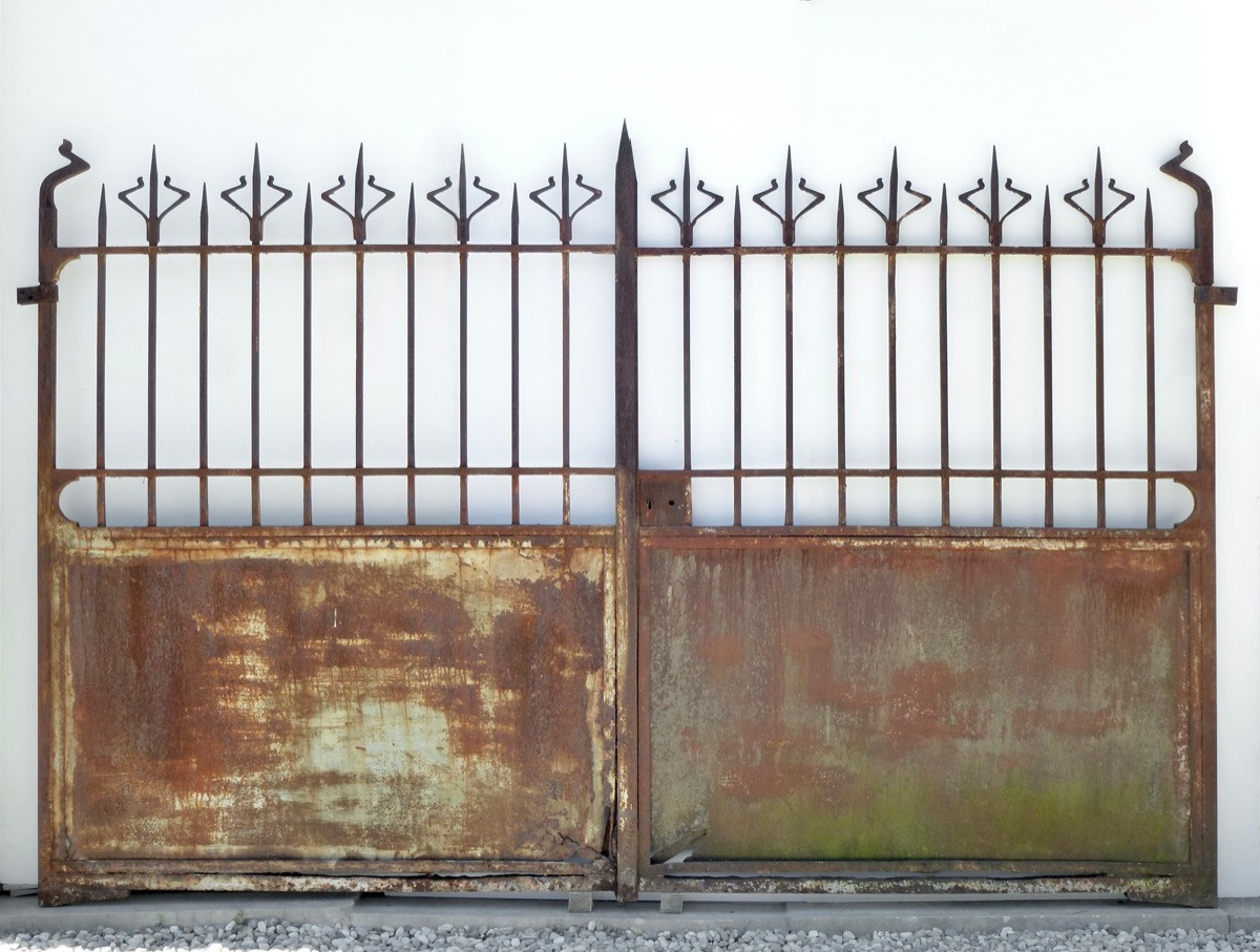 Portail en fer forgé Art Nouveau - XXe S. - Lg 306 cm  H 196 cm 