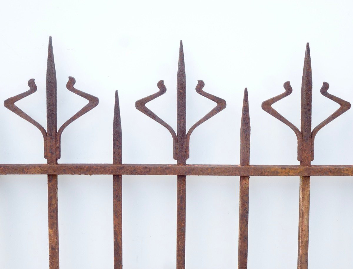 Grille de clôture en fer forgé Art Nouveau - XXe S. - Lg 23 m H 1 m-photo-5