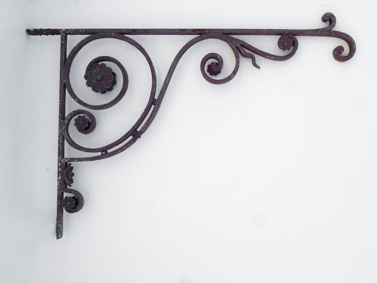 Elegant Pair Of Wrought Iron Canopy Brackets-photo-3