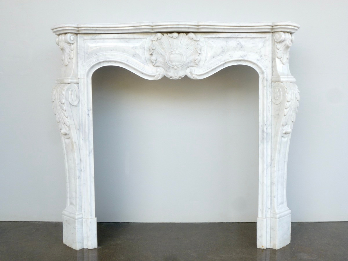 Small White Carrara Marble Mantel In The Louis XV Style