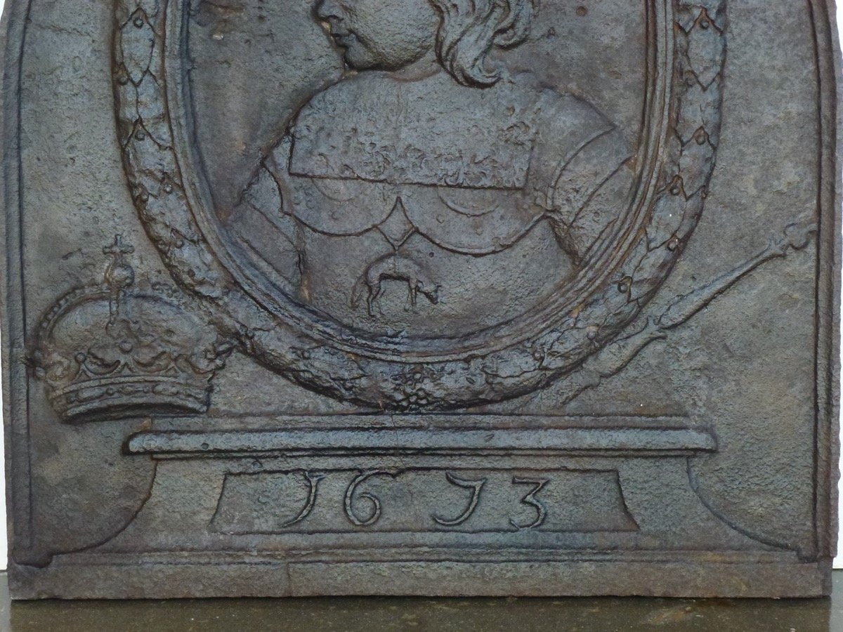 Fireback With Portrait Of Charles II Of Spain - 17th C.-photo-3