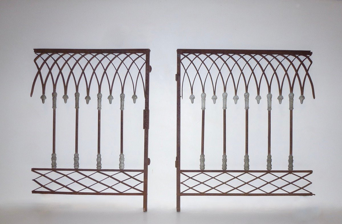 Gothic-style Wrought-iron Balustrade - Lg = 625 Cm H = 93 Cm - 19th C.-photo-3