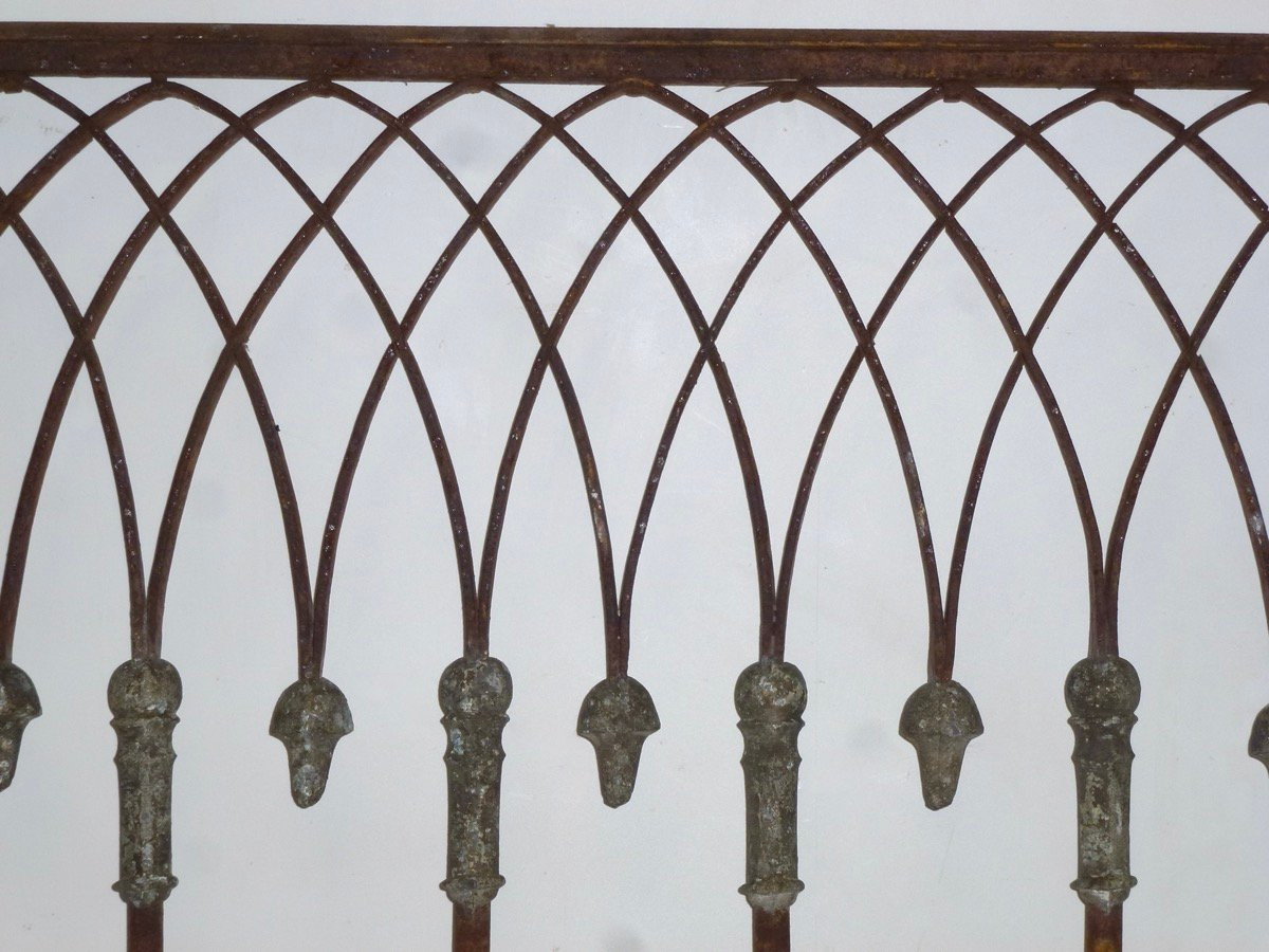 Gothic-style Wrought-iron Balustrade - Lg = 625 Cm H = 93 Cm - 19th C.-photo-1