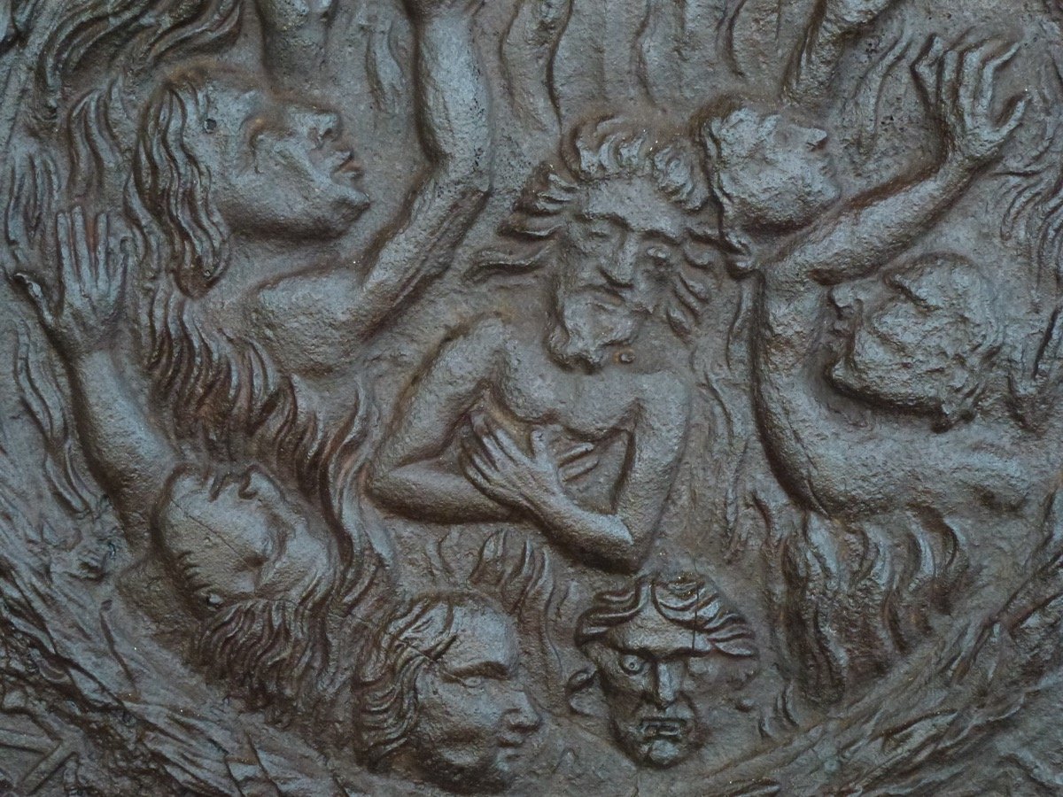 Rare plaque de cheminée coulée aux forges d'Orval datée 16/87 (111x72 cm)-photo-3