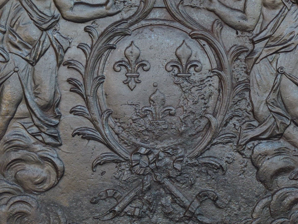Plaque de cheminée aux armes de France d'époque Louis XV  (96x96 cm)-photo-2