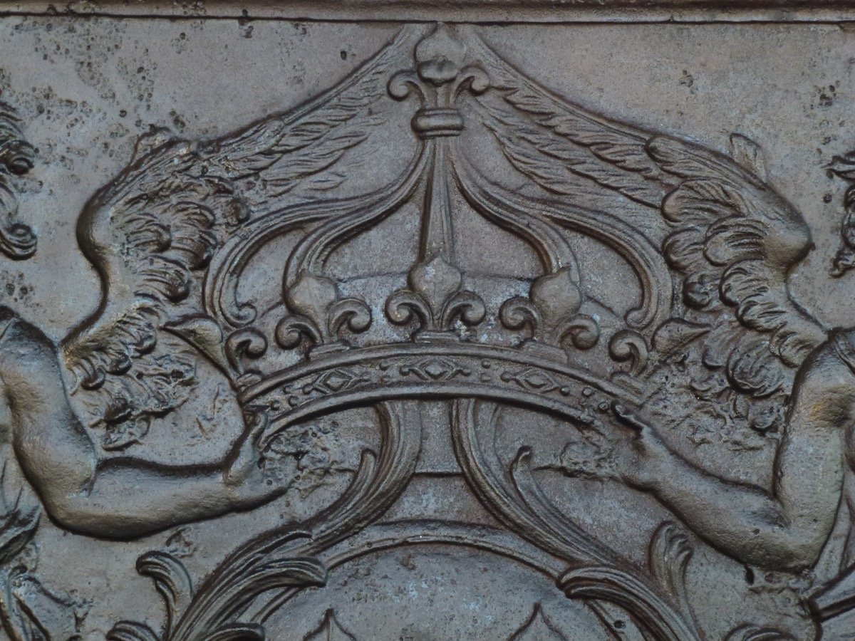 Plaque de cheminée aux armes de France d'époque Louis XV  (96x96 cm)-photo-3