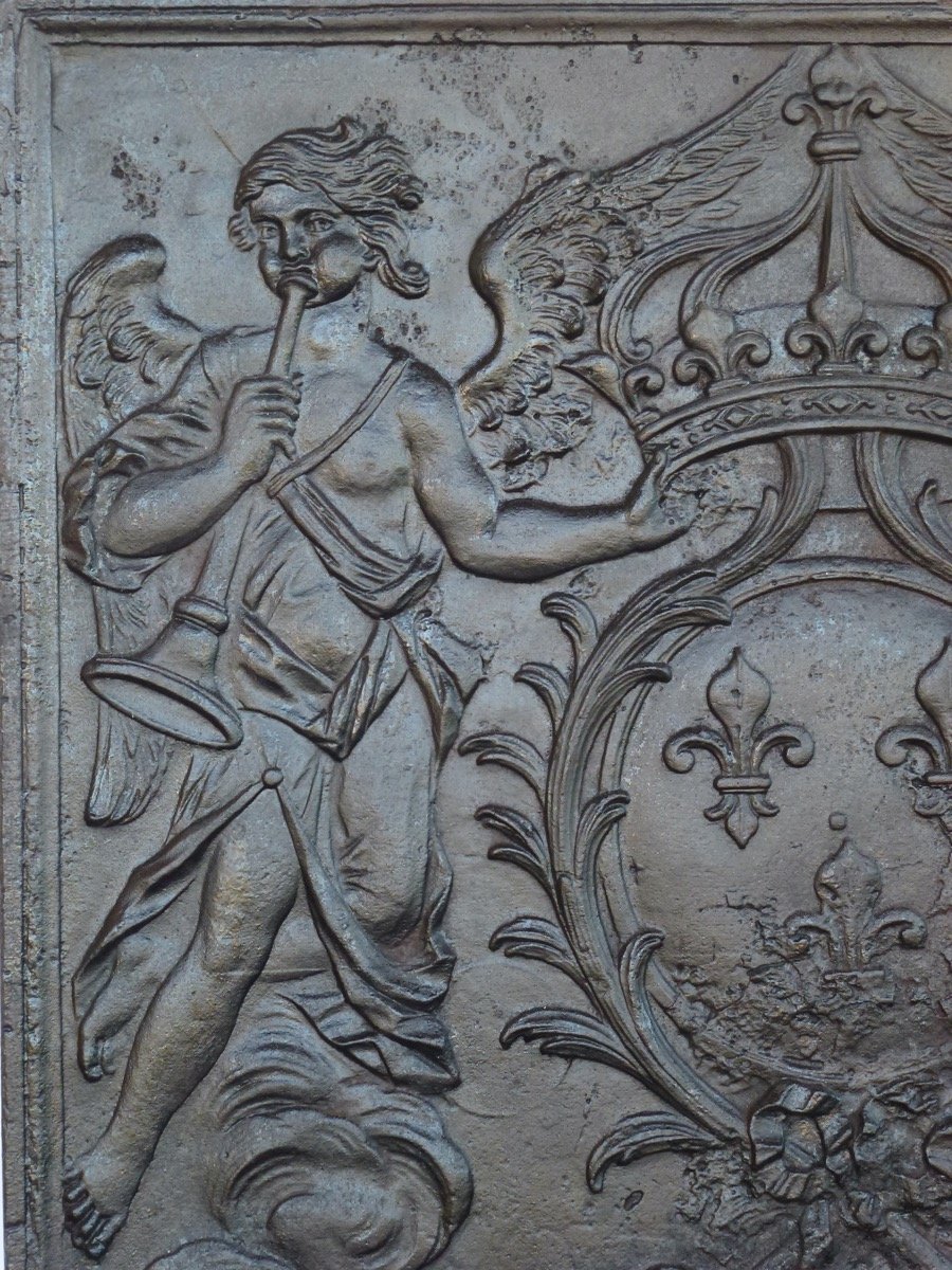 Plaque de cheminée aux armes de France d'époque Louis XV  (96x96 cm)-photo-4