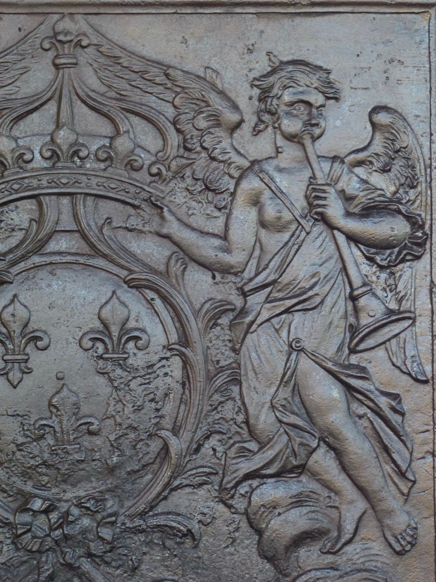 Plaque de cheminée aux armes de France d'époque Louis XV  (96x96 cm)-photo-1