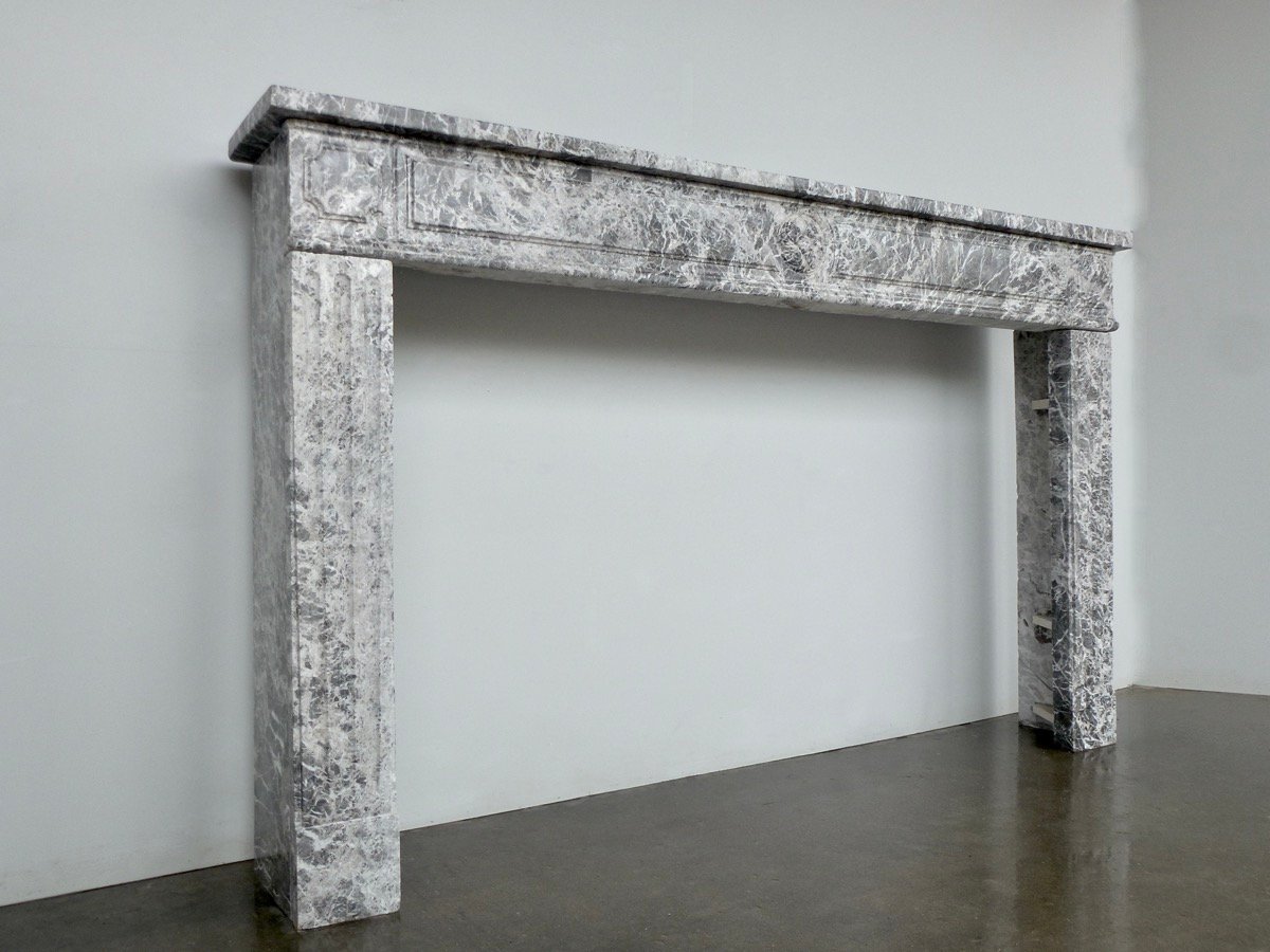Louis XVI-style Fireplace Made Of Gray Ardennes Marble-photo-2