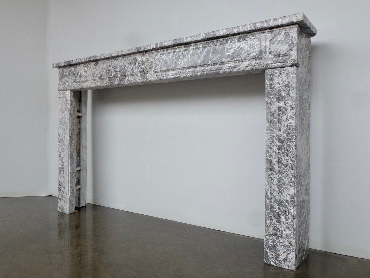 Louis XVI-style Fireplace Made Of Gray Ardennes Marble-photo-3