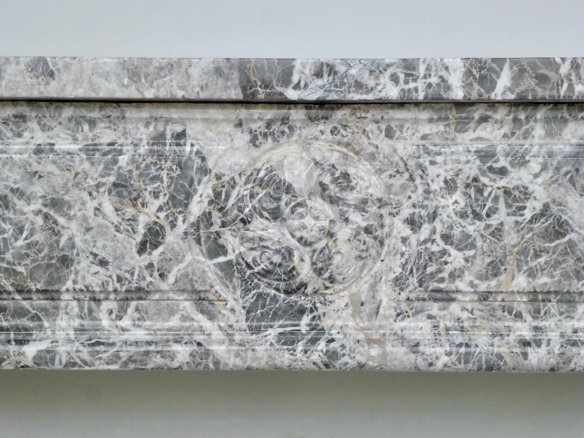 Louis XVI-style Fireplace Made Of Gray Ardennes Marble-photo-4