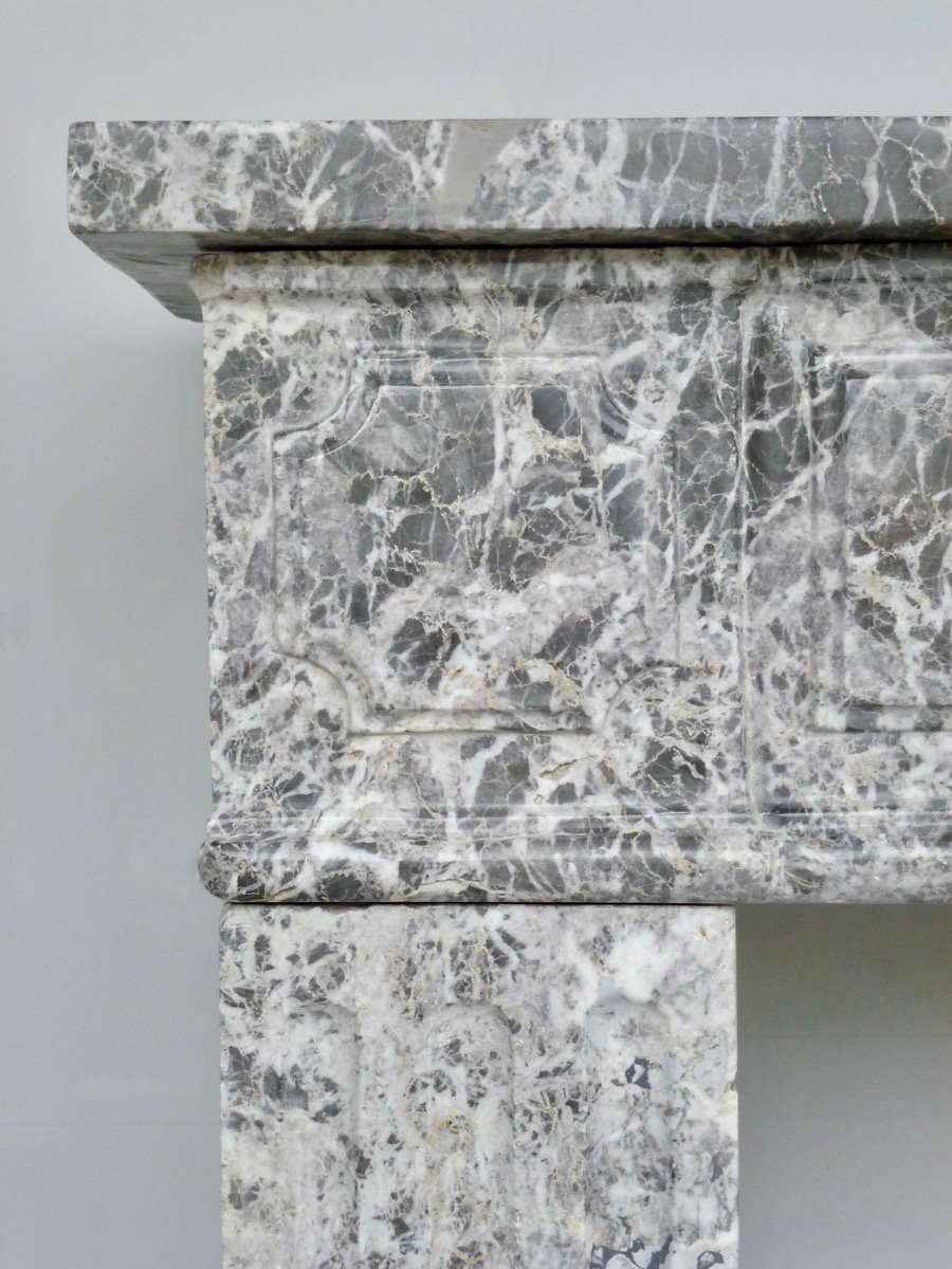 Louis XVI-style Fireplace Made Of Gray Ardennes Marble-photo-1