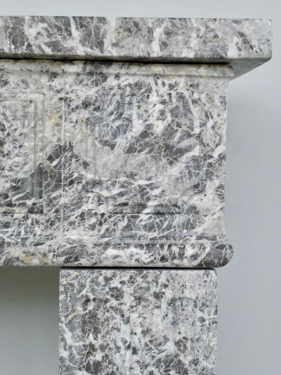 Louis XVI-style Fireplace Made Of Gray Ardennes Marble-photo-2