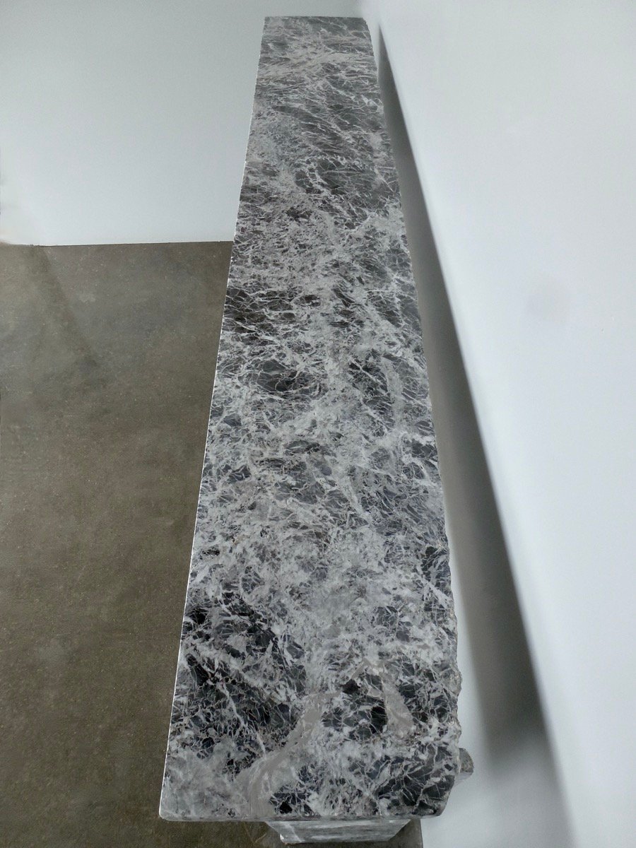 Louis XVI-style Fireplace Made Of Gray Ardennes Marble-photo-4