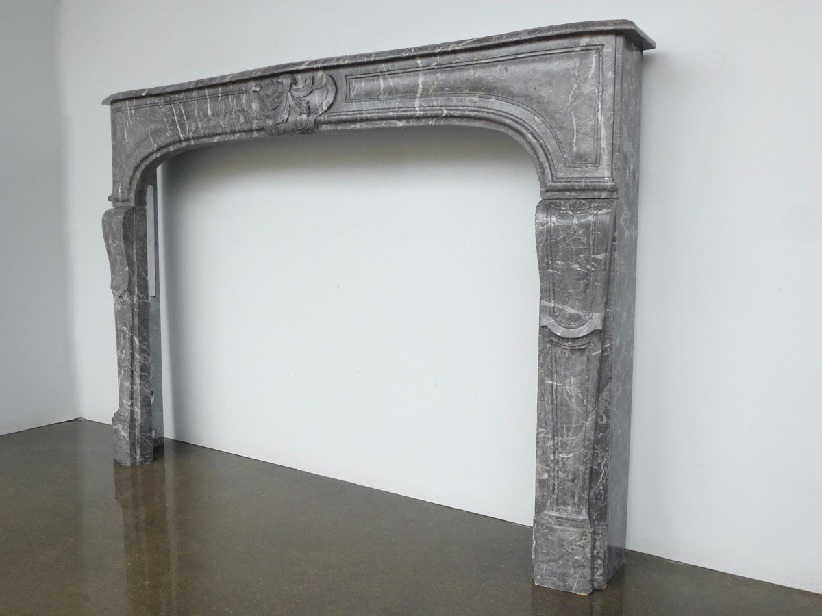 Large Louis XV-style Fireplace Made Of Gray Ardennes Marble-photo-4