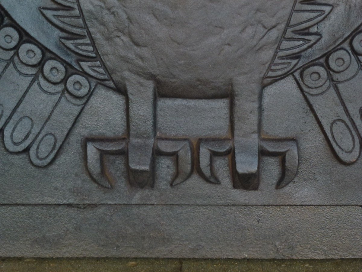 Plaque de cheminée au hibou signée Lucas (80x70 cm)-photo-3