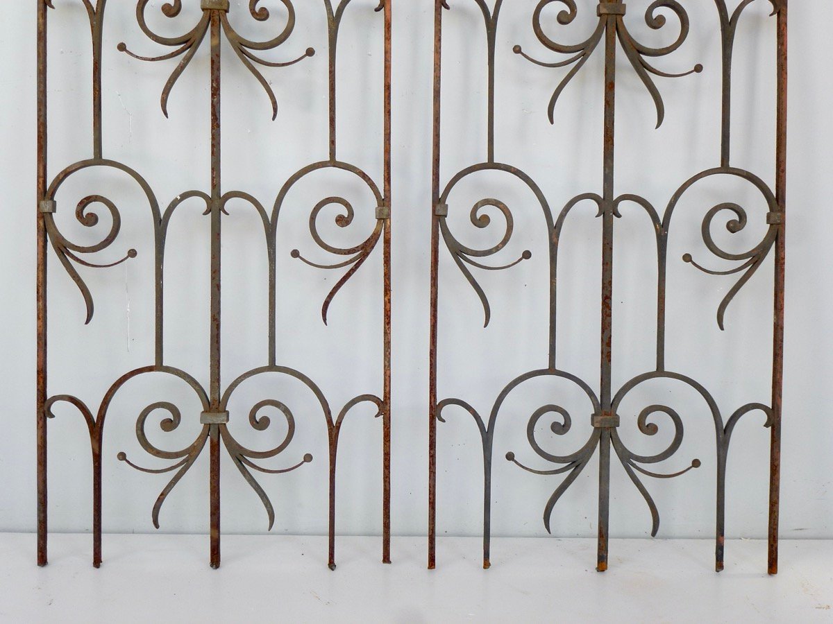 Paire de grilles de défense en fer forgé d'époque Art Nouveau-photo-3