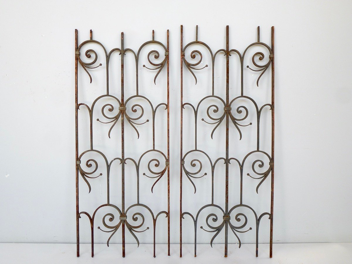Paire de grilles de défense en fer forgé d'époque Art Nouveau