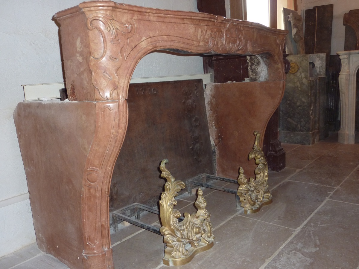 Marble Stone Fireplace In Burgundy Louis XV-photo-4