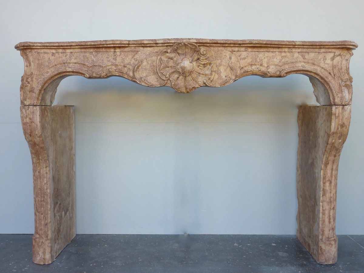 Burgundy Stone Marble Fireplace From The Louis XV Period