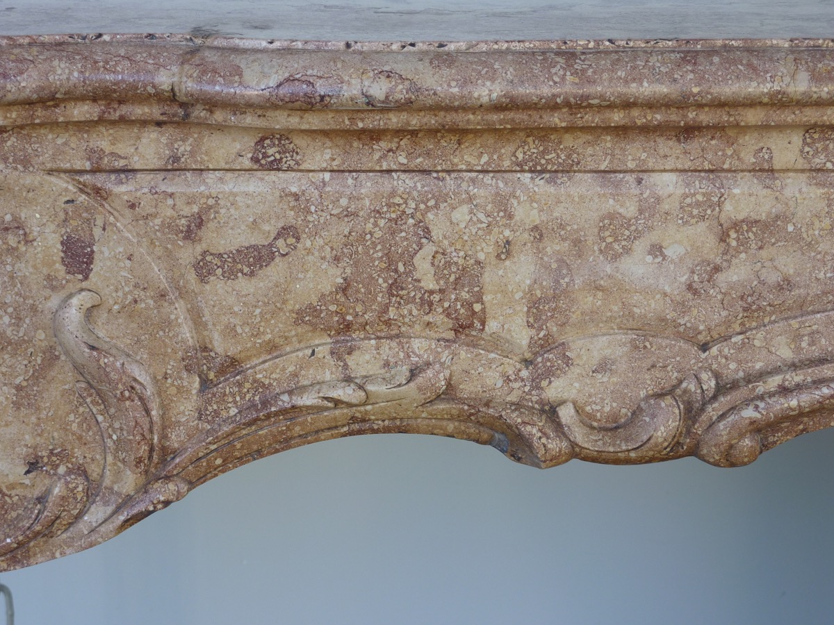 Burgundy Stone Marble Fireplace From The Louis XV Period-photo-1