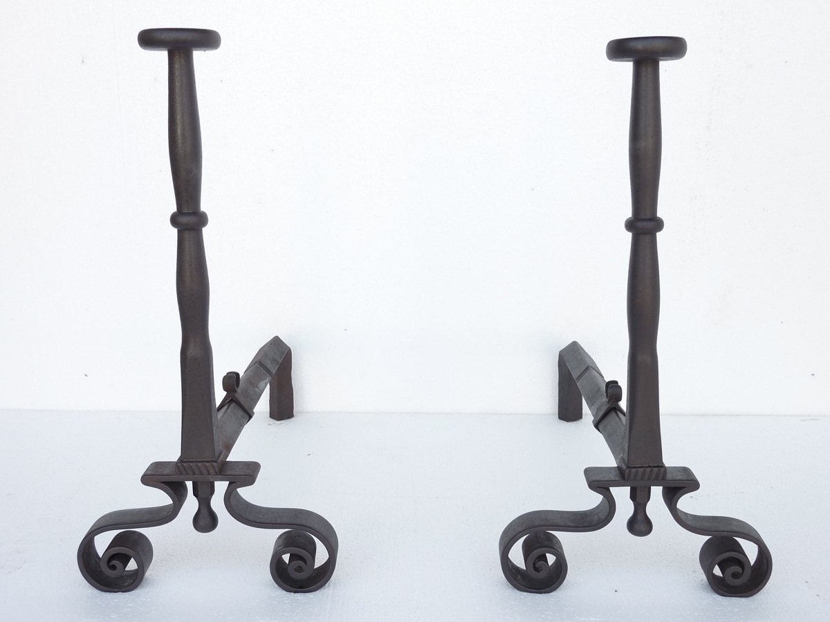 Pair Of Andirons In Wrought Iron Eighteenth S.