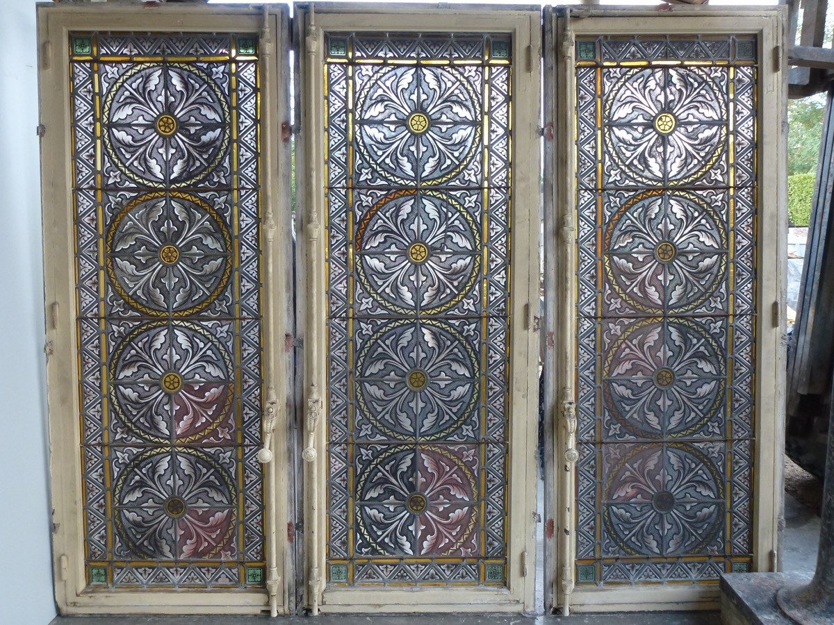 Neogothic Stained Glass Windows Painted In Grisaille XIXth S.-photo-2