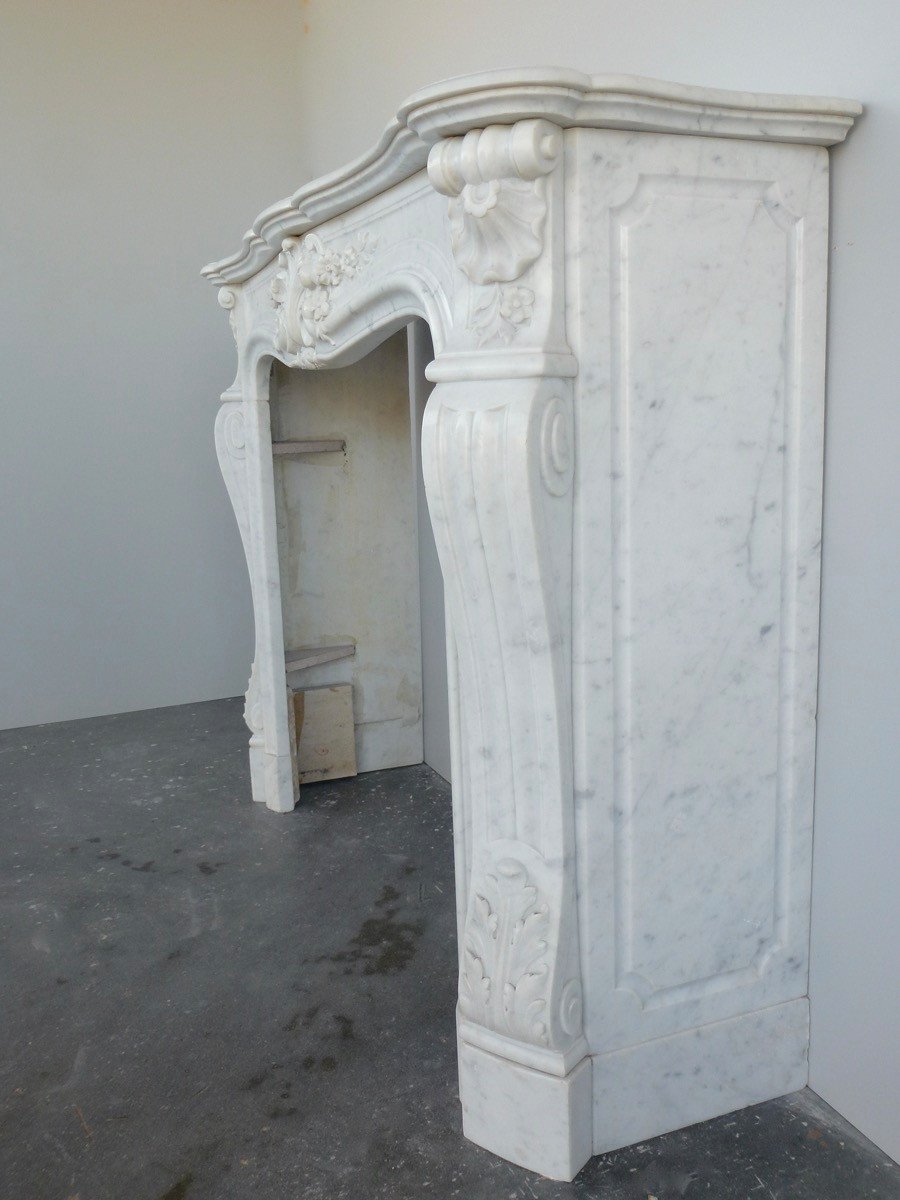 Carrara Marble Fireplace, Louis XV Style, XIXth Century.-photo-4